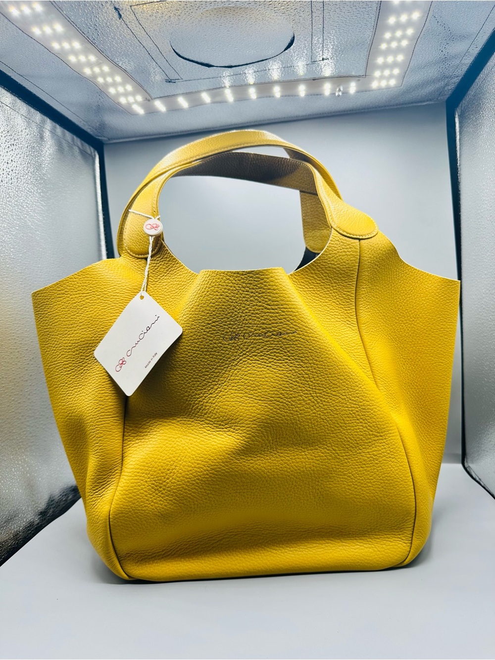 Cruciani Yellow Pebbled Leather Tote